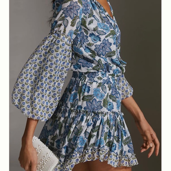 MISA V-Neck Mini Dress in Blue Motif NWT S - Picture 2 of 6